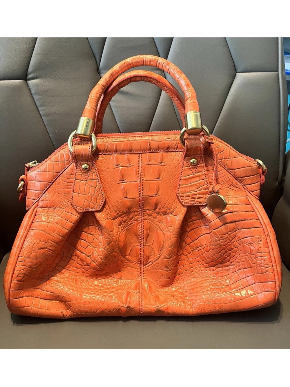 Brahmin Orange Croc-Embossed Satchel